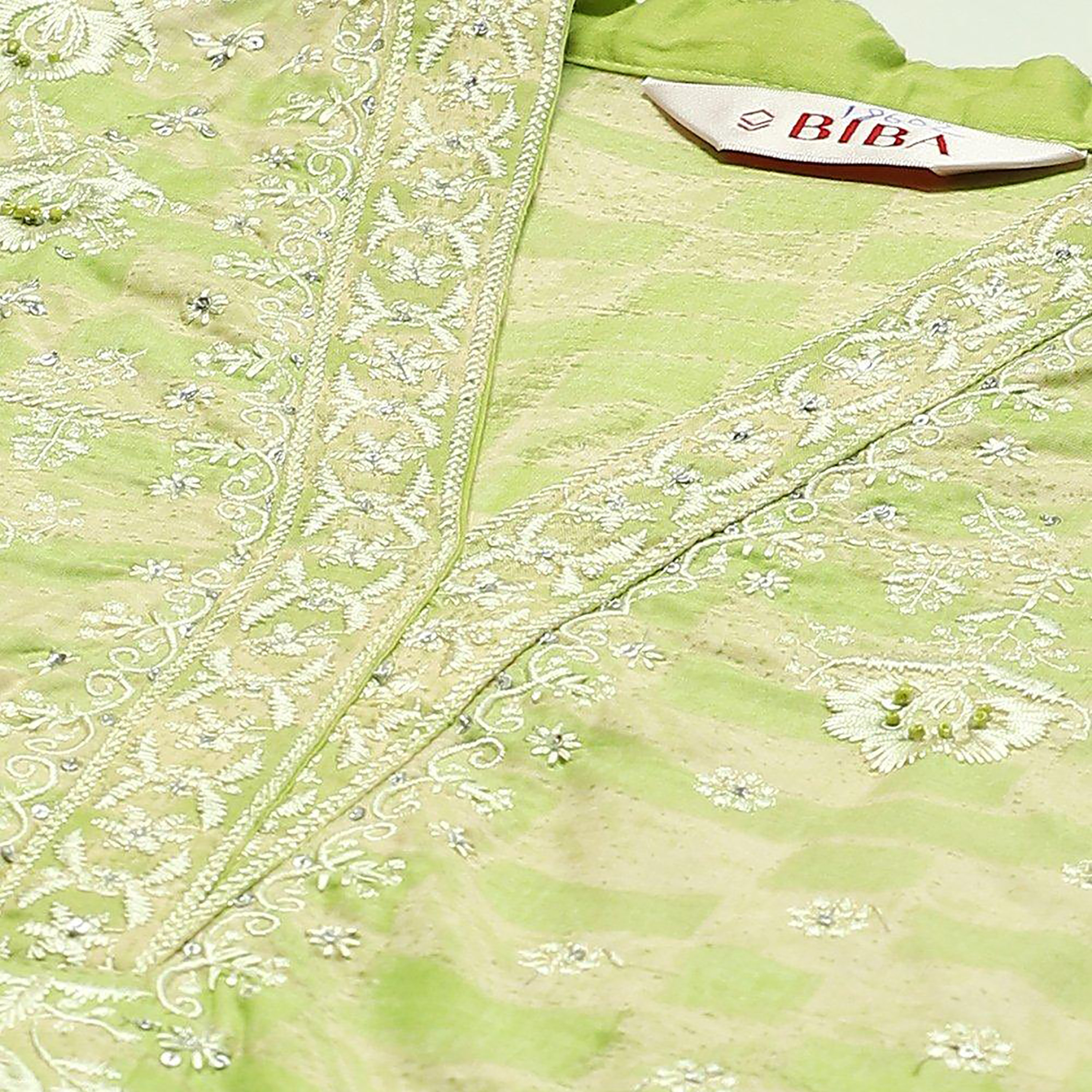 Buy Pista Green Fancy Net Easy Stitch Suit Set (Kurta, Bottom, Dupatta) for  N/A0.0 | Biba India